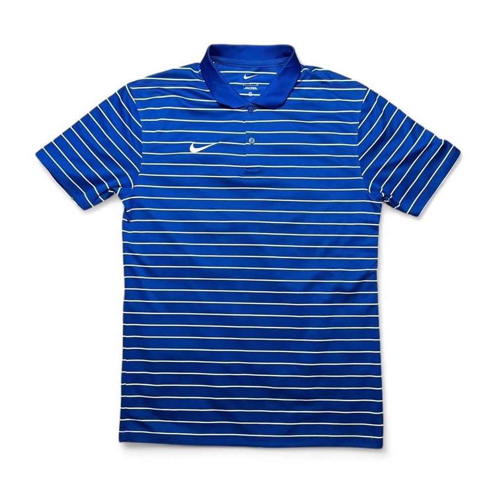 Nike Blue and White Striped Polo Shirt